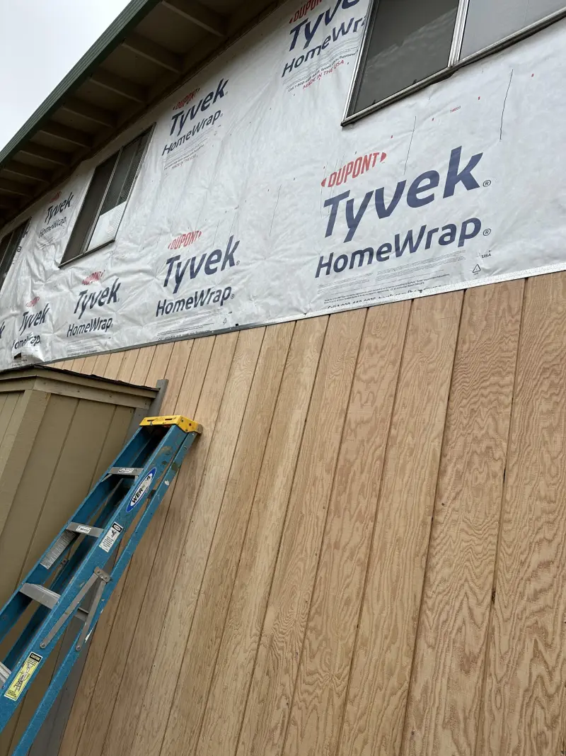 New siding going up over house wrap