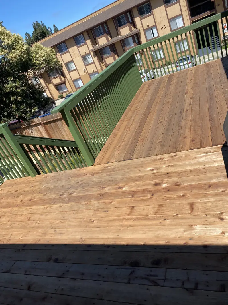 New wood deck with railings